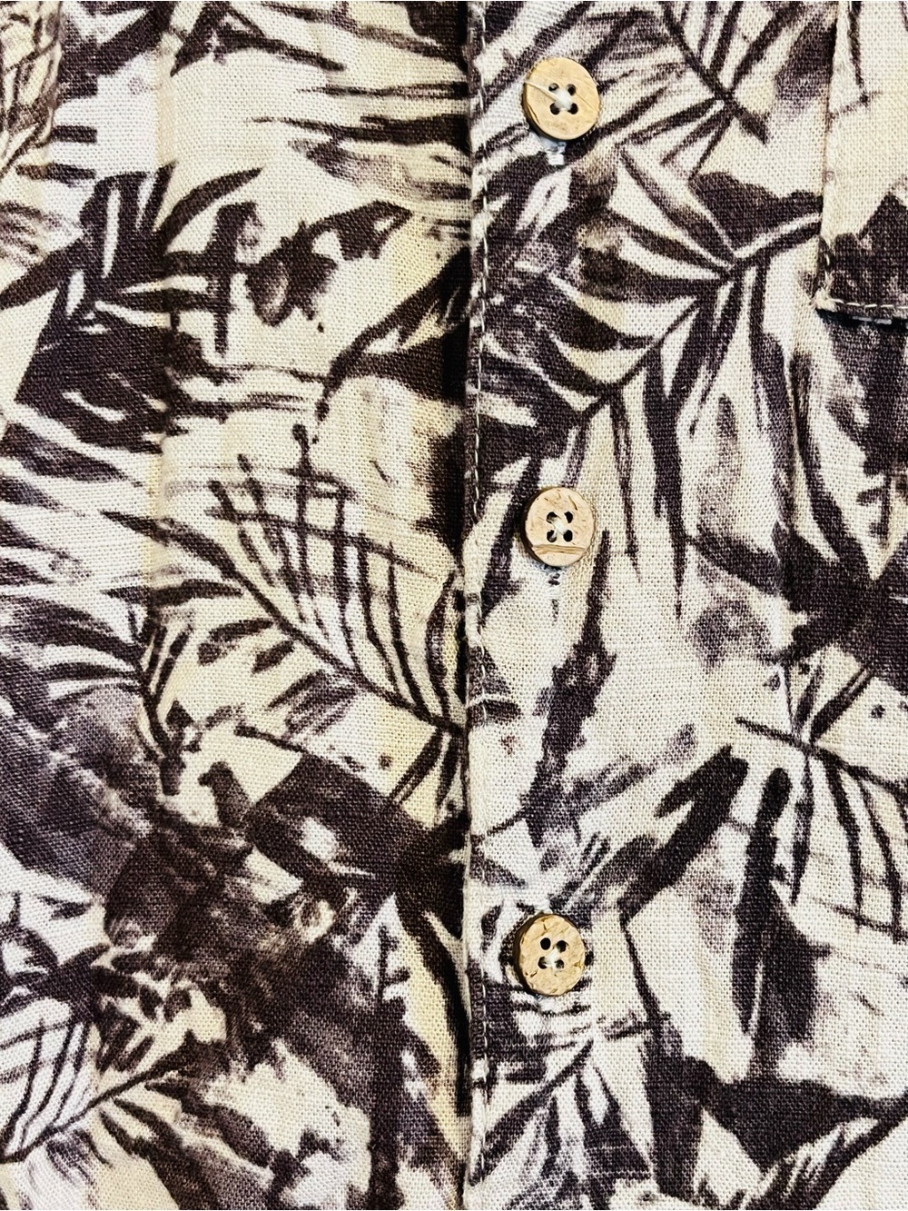 Volcom Linen Tropical Leaf Button Down Shirt Brown White Short Sleeve Boys 4T - Picture 3 of 7